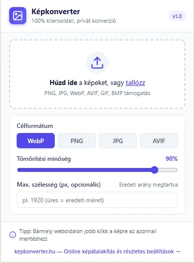 The mini converter interface of the Image Converter extension with drag-and-drop upload